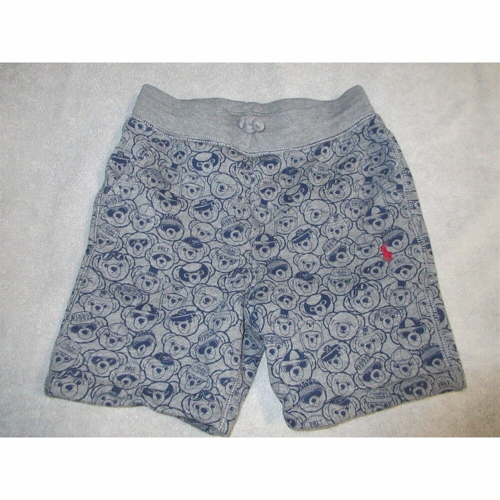 Polo Ralph Lauren Boys Gray Blue All-Over Polo Bear Print Shorts Size 6